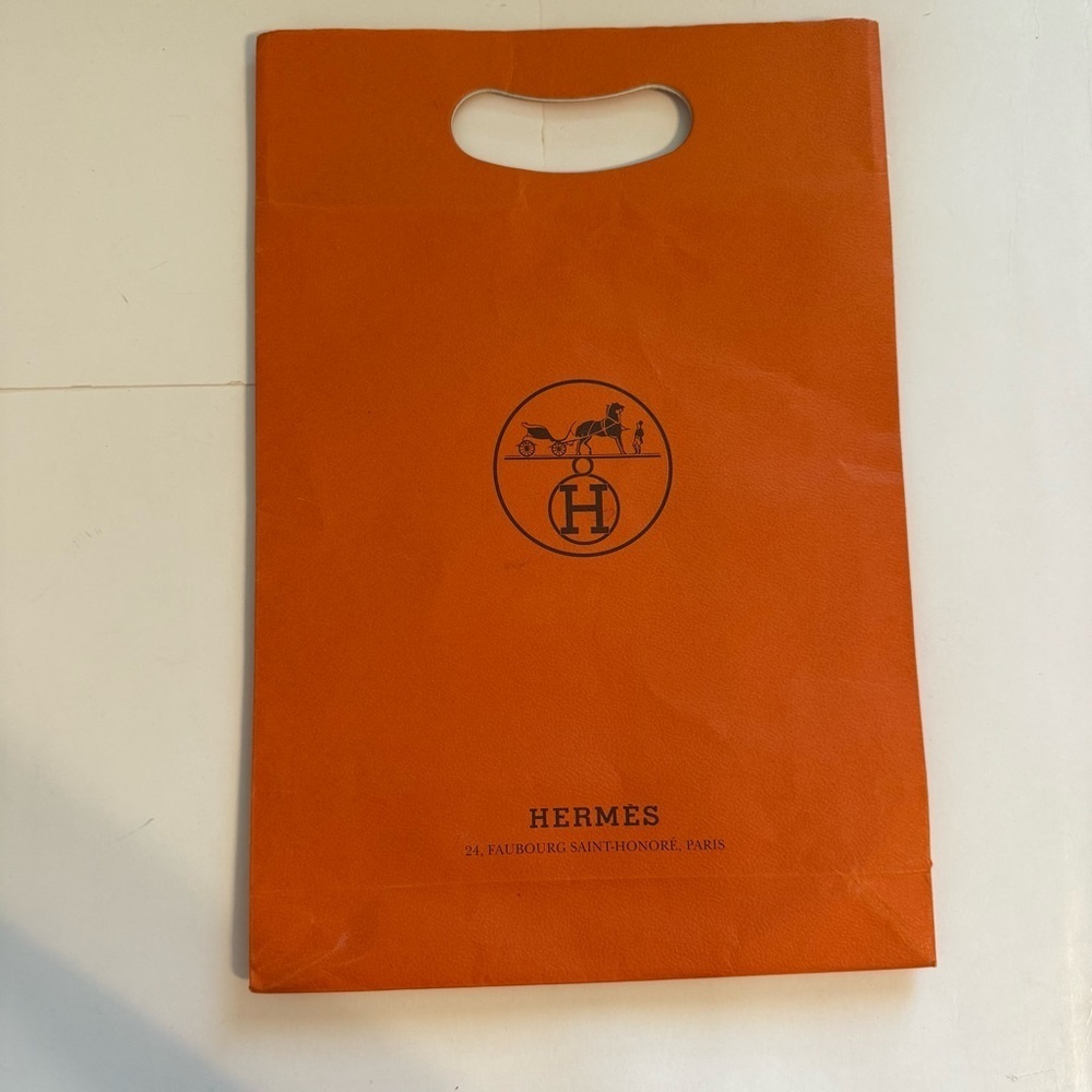 Hermes Paris Classic Orange Paper Bag Handle Shopping Gift Tote 8.5” x 12”